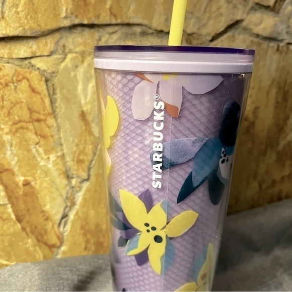 Starbucks Magnolia Floral Purple Tumbler Cup with Yellow Straw (24 oz) - Picture 2 of 11
